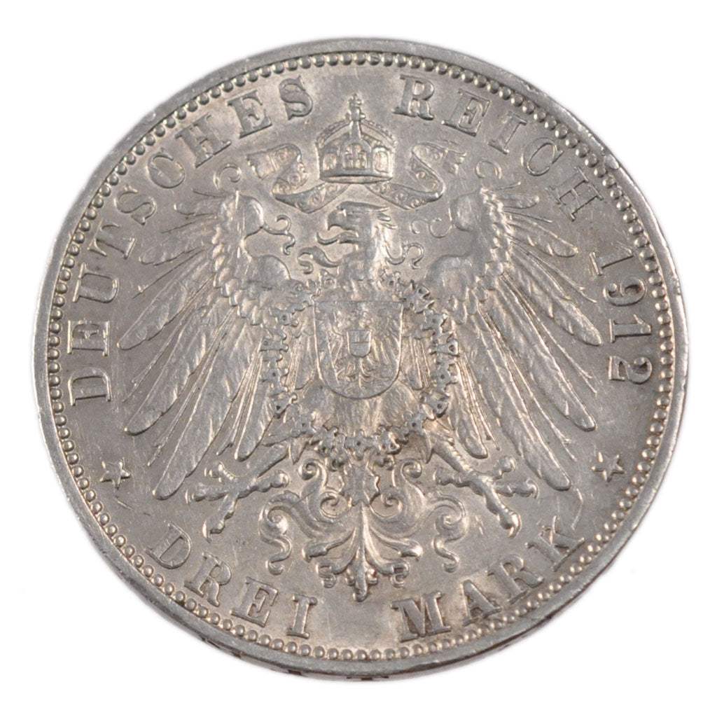 Moneda, Estados alemanes, BADEN, Friedrich II, 3 Mark, 1912, Stuttgart, MBC+