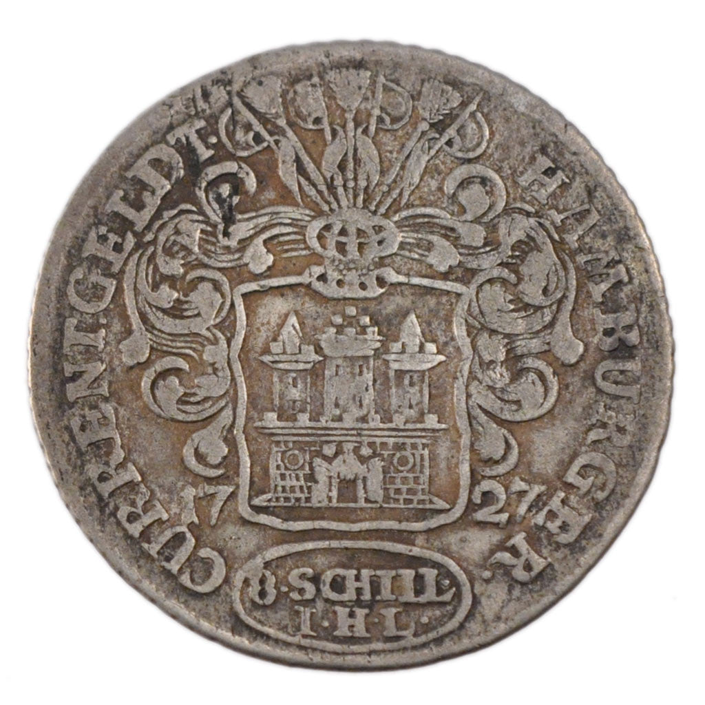 Coin, German States, HAMBURG, 8 Schilling, 1/2 Mark, 1727, EF(40-45), Silver
