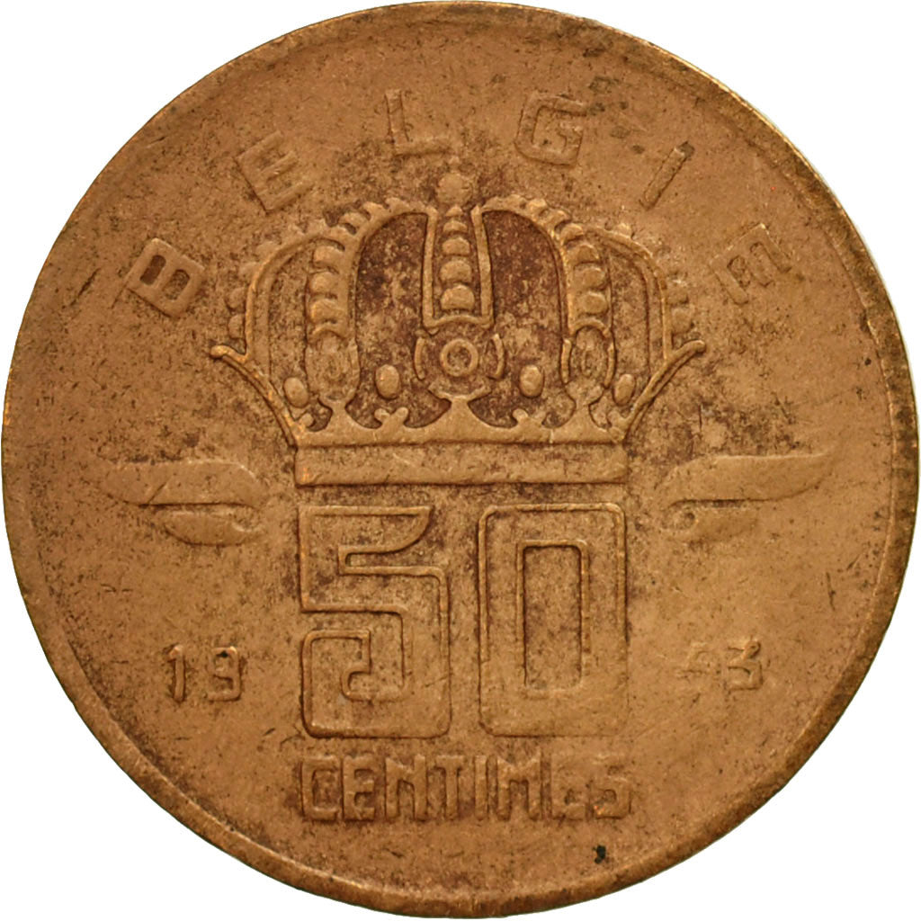 Belgio, 50 Centimes, 1953, Rame, MB, KM:145