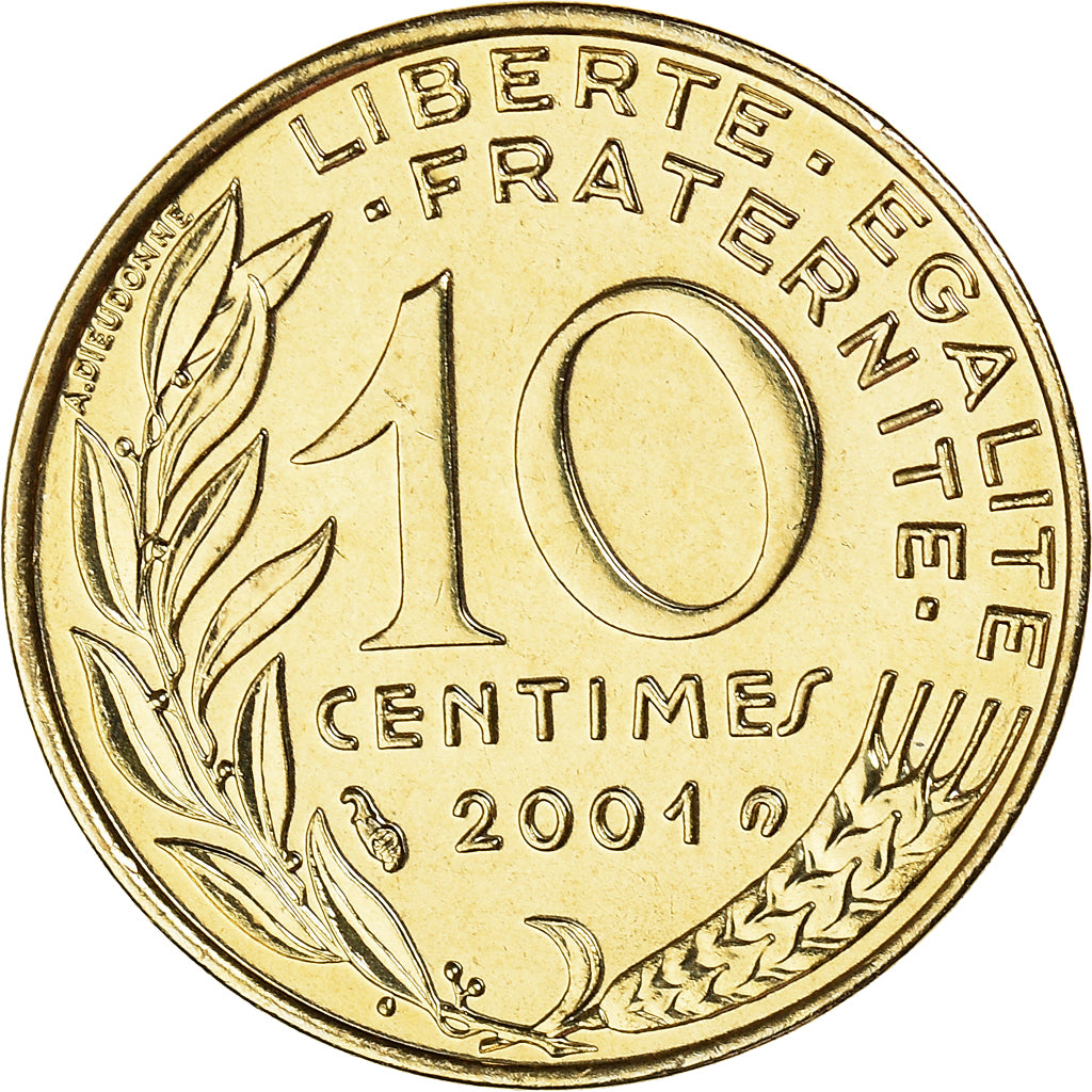 Moeda, França, Marianne, 10 Centimes, 2001, Paris, BU, MS(65-70)