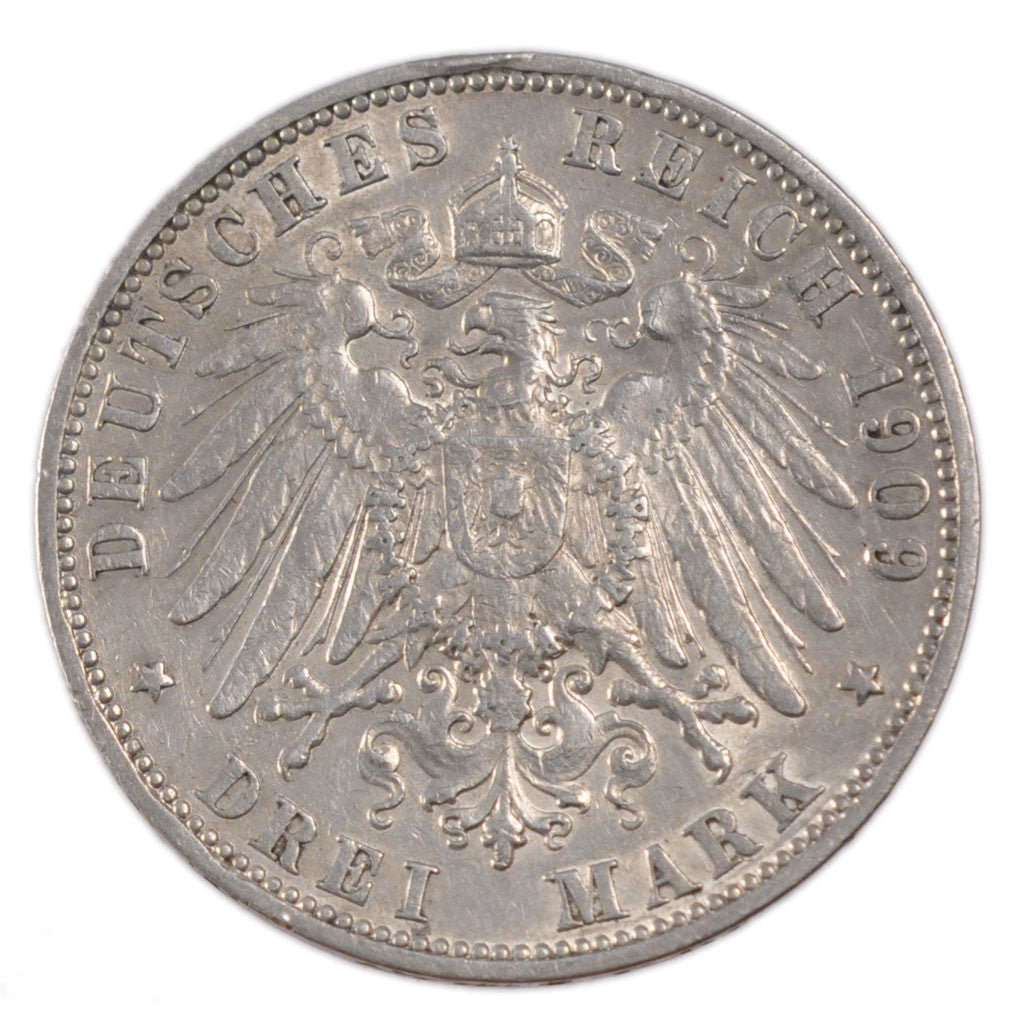 Coin, German States, WURTTEMBERG, Wilhelm II, 3 Mark, 1909, Freudenstadt
