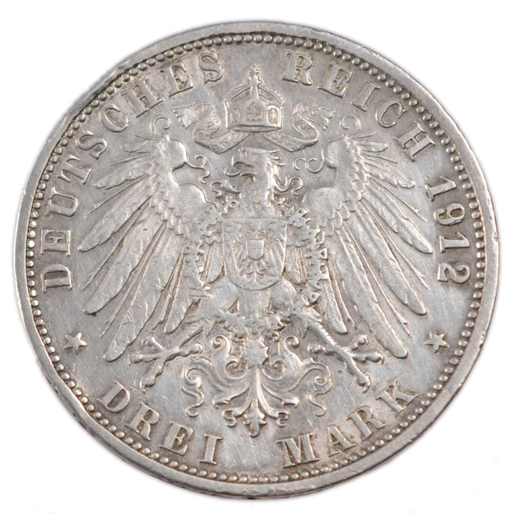 Coin, German States, WURTTEMBERG, Wilhelm II, 3 Mark, 1912, Freudenstadt
