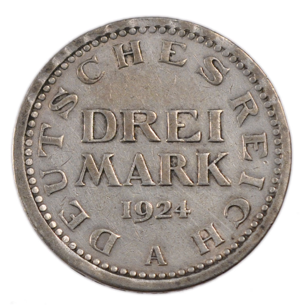 Moneda, ALEMANIA - REPÚBLICA DE WEIMAR, 3 Mark, 1924, Berlin, MBC, Plata, KM:43