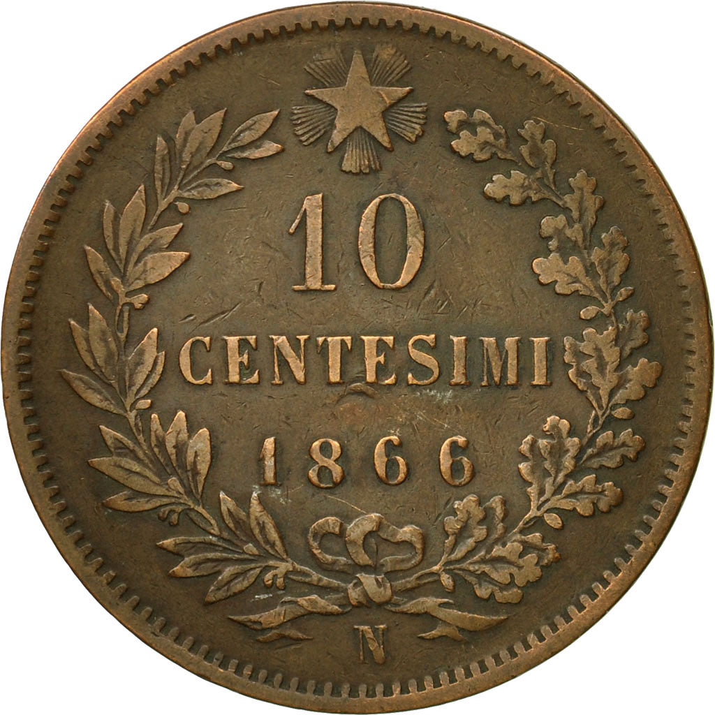 Coin, Italy, Vittorio Emanuele II, 10 Centesimi, 1866, Naples, EF(40-45)