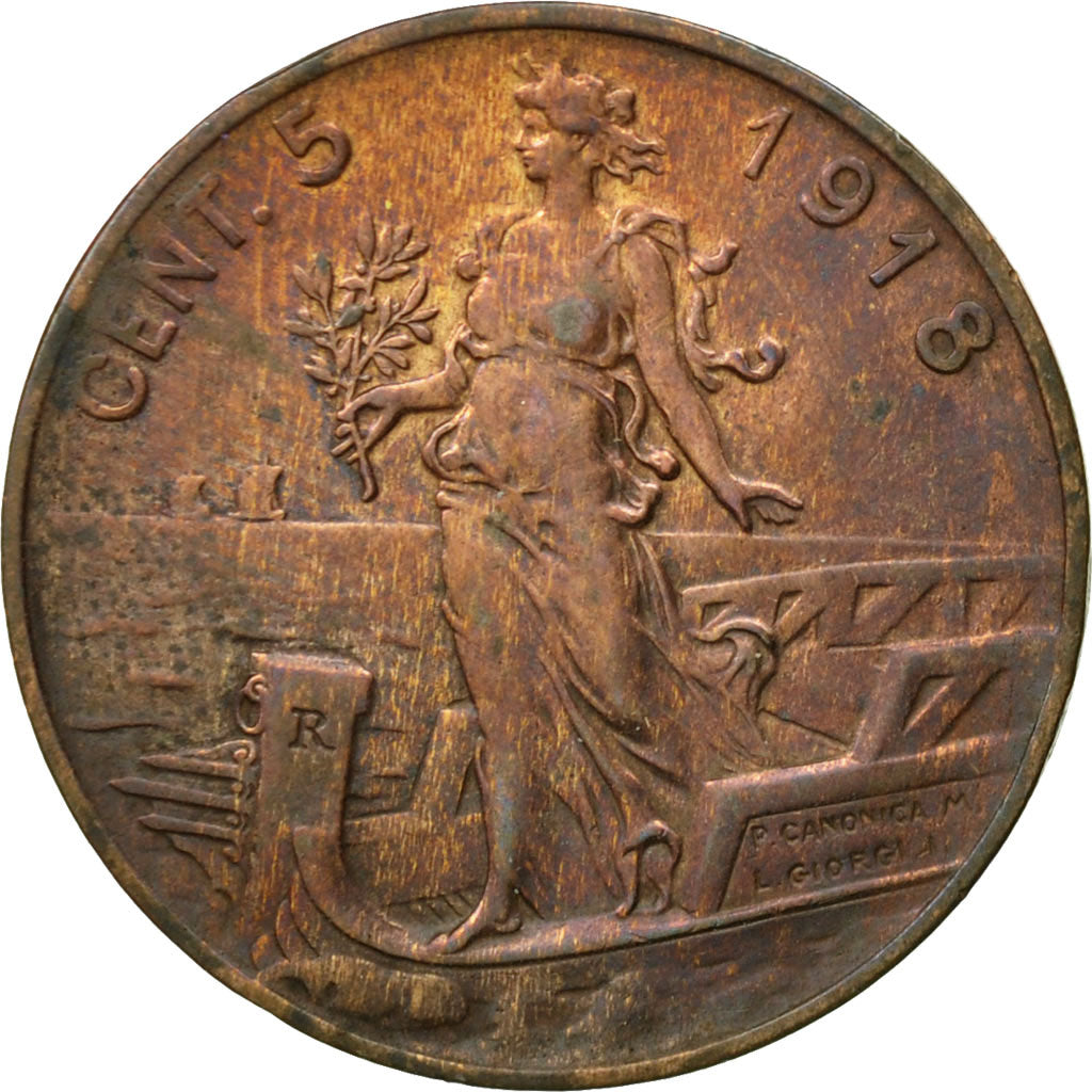 Coin, Italy, Vittorio Emanuele III, 5 Centesimi, 1918, Rome, VF(30-35), Bronze