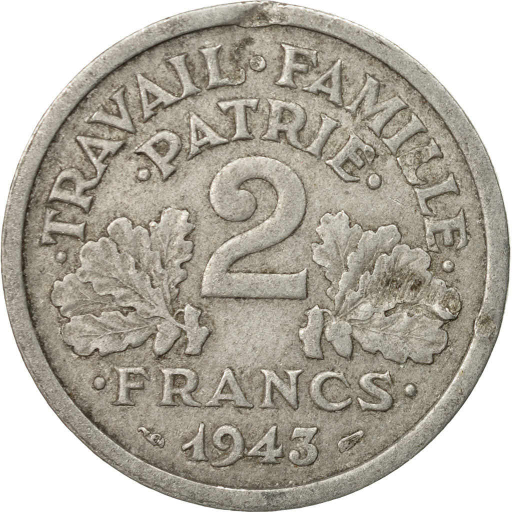 Coin, France, Bazor, 2 Francs, 1943, Beaumont - Le Roger, VF(30-35), Aluminum