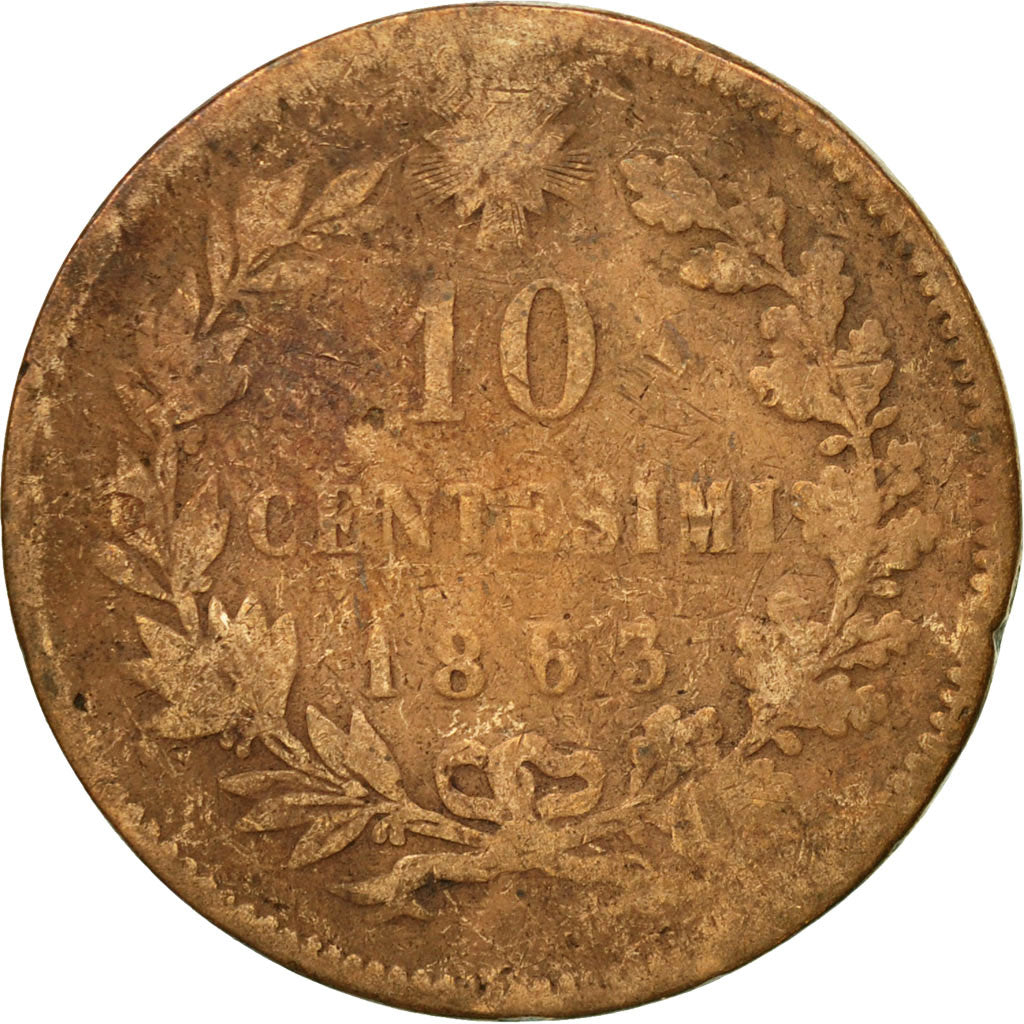 Coin, Italy, Vittorio Emanuele II, 10 Centesimi, 1863, VF(20-25), Copper