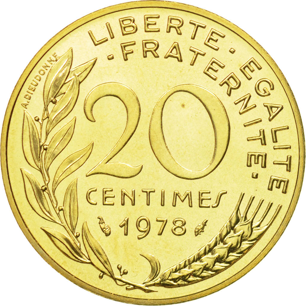 Moneta, Francia, Marianne, 20 Centimes, 1978, Paris, FDC, Alluminio-bronzo