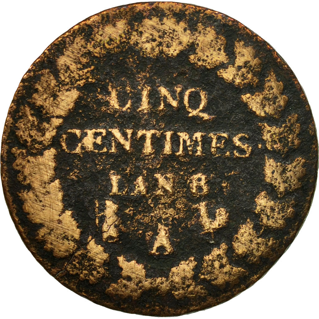 Moneta, Francja, Dupré, 5 Centimes, 1799, Paris, VF(20-25), Bronze, KM:640.1