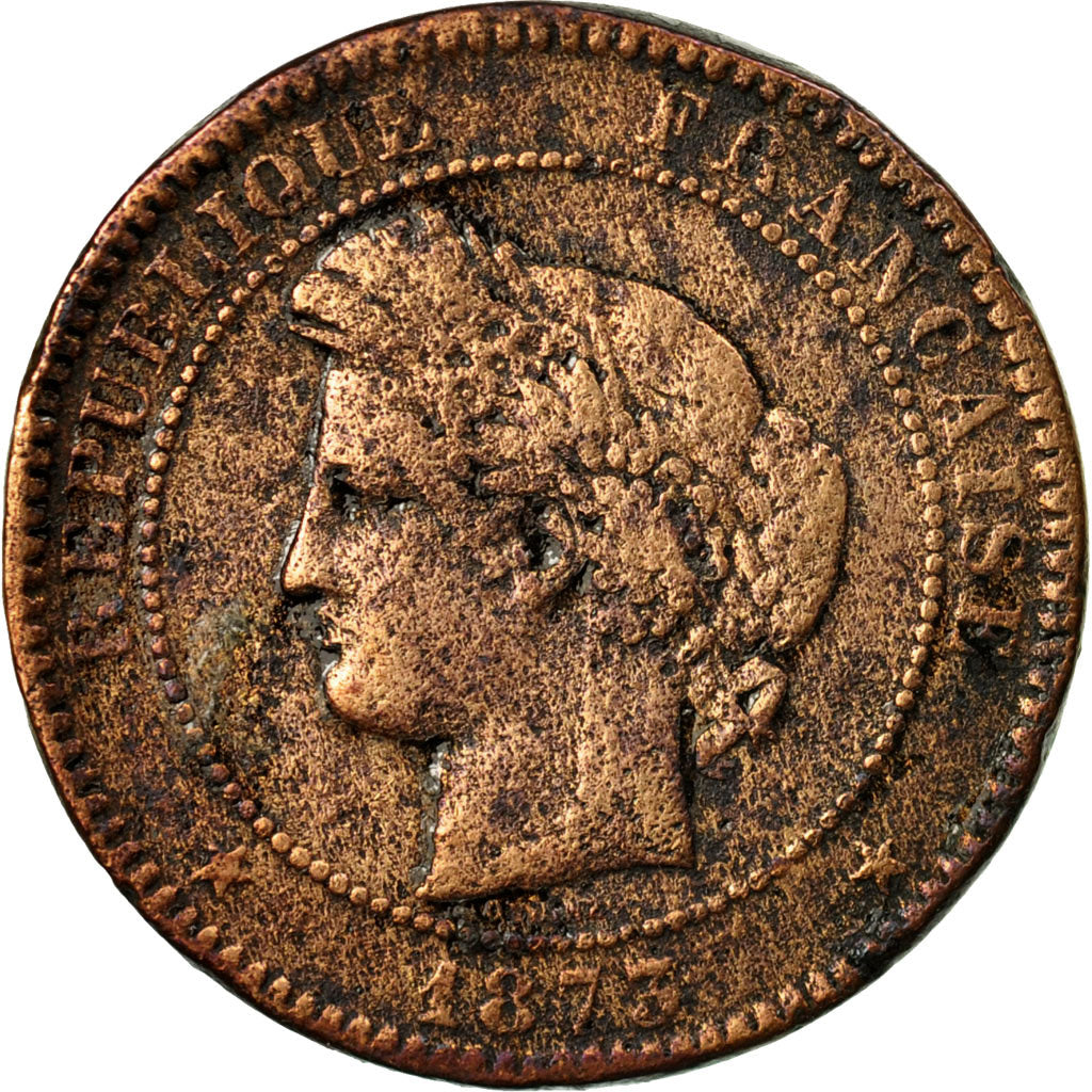 Moneda, Francia, Cérès, 10 Centimes, 1873, Bordeaux, BC+, Bronce, KM:815.2