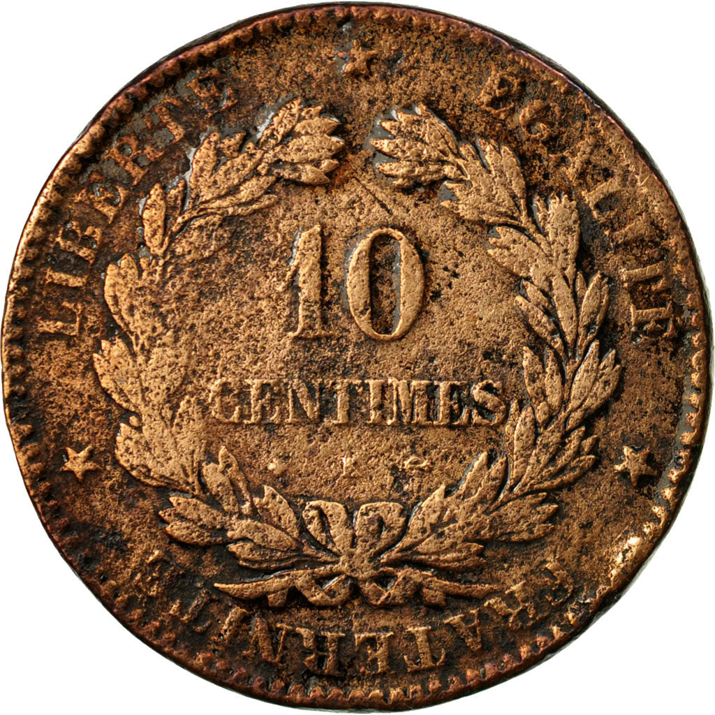 Moneda, Francia, Cérès, 10 Centimes, 1873, Bordeaux, BC+, Bronce, KM:815.2
