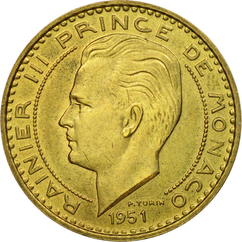 Moneda, Mónaco, Rainier III, 20 Francs, Vingt, 1951, MBC, Aluminio - bronce