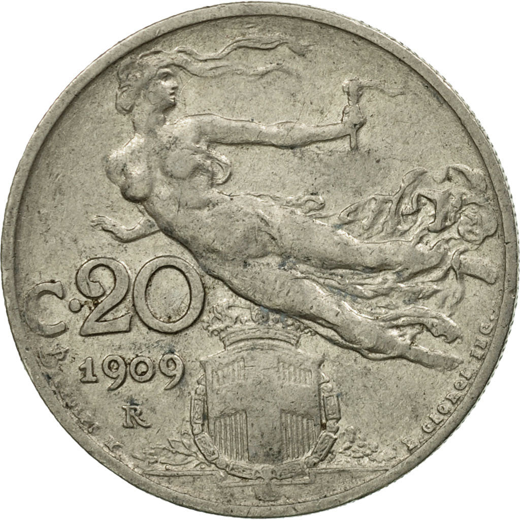 Coin, Italy, Vittorio Emanuele III, 20 Centesimi, 1909, Rome, VF(20-25), Nickel