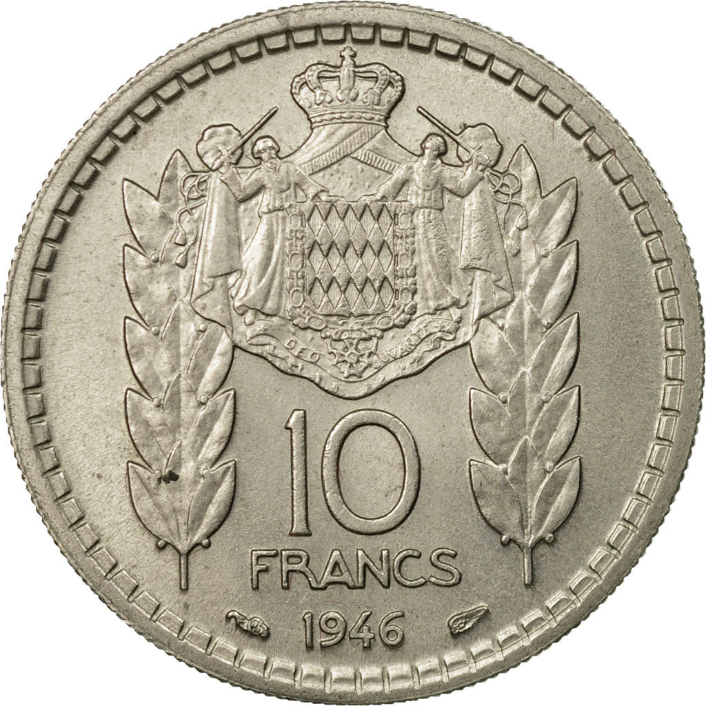 Coin, Monaco, Louis II, 10 Francs, 1946, Poissy, EF(40-45), Copper-nickel