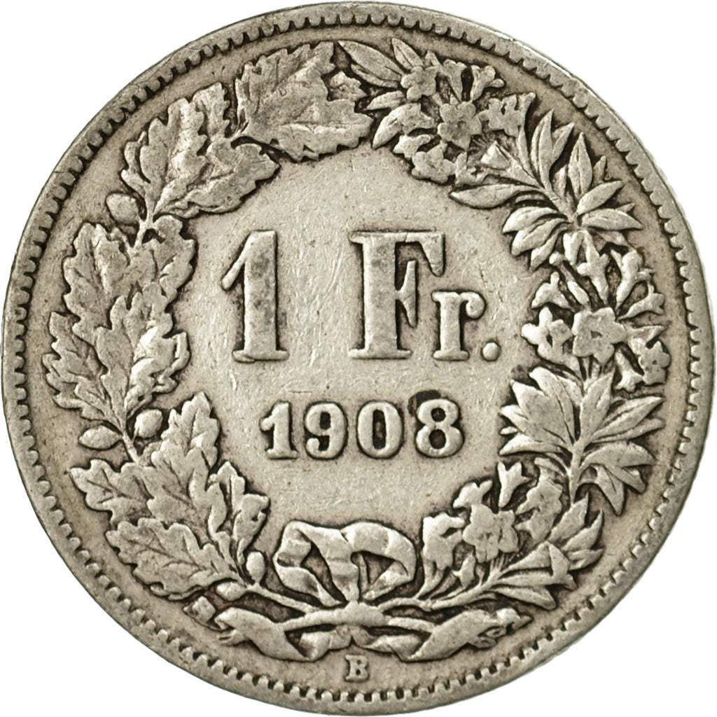 Moneta, Svizzera, Franc, 1908, Bern, MB+, Argento, KM:24