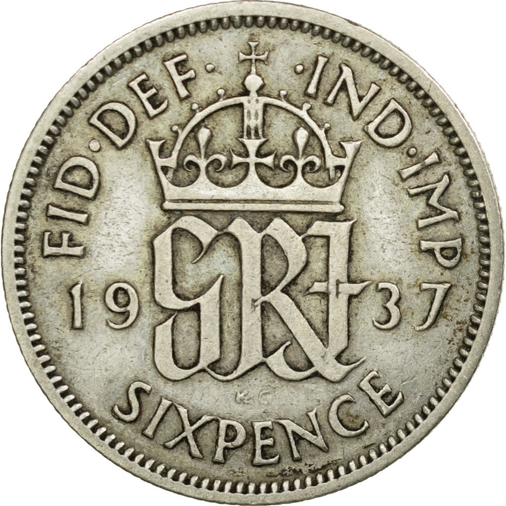 Coin, Great Britain, George VI, 6 Pence, 1937, EF(40-45), Silver, KM:852