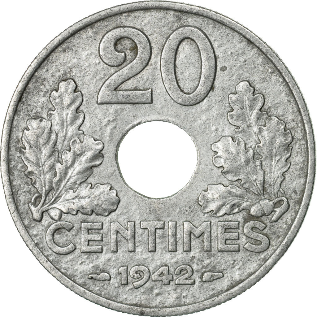 Moneta, Francia, État français, 20 Centimes, 1942, Paris, BB, Zinco, KM:900.1