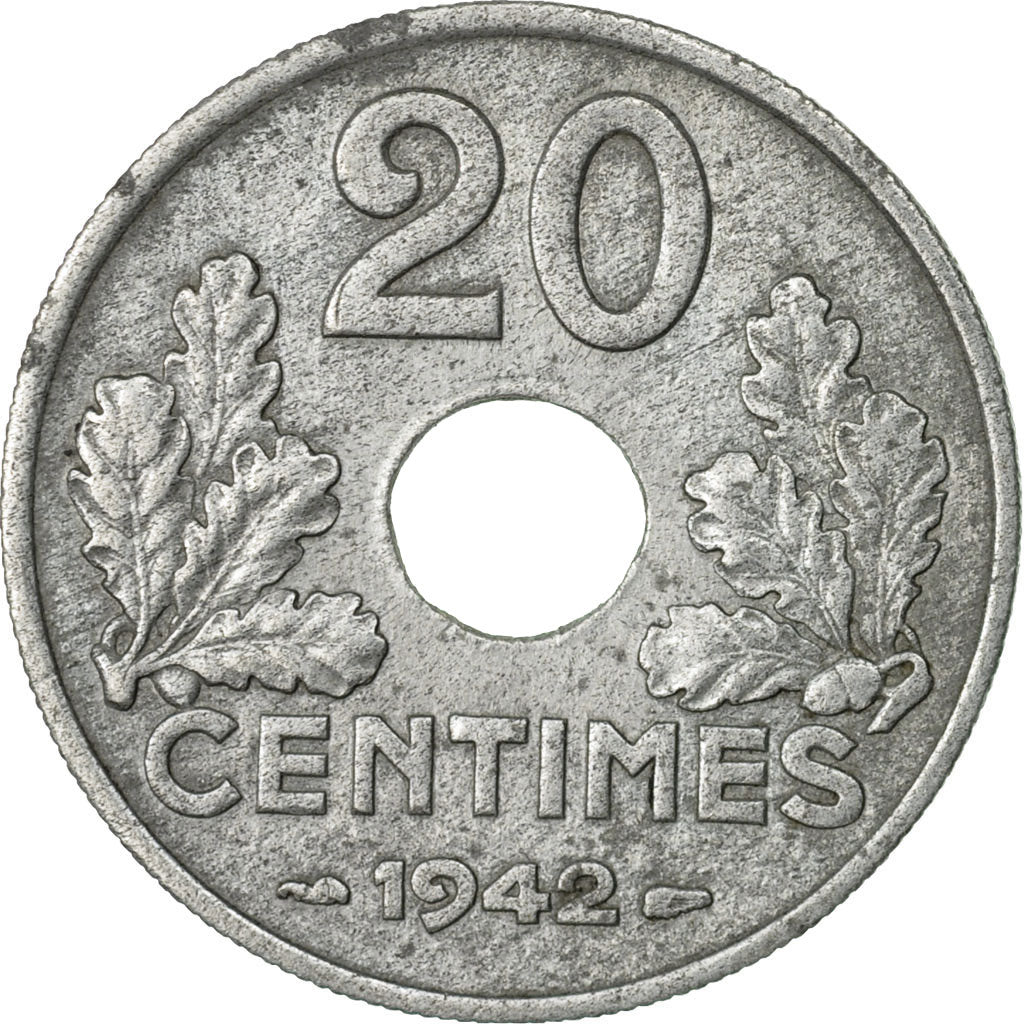 Coin, France, État français, 20 Centimes, 1942, Paris, EF(40-45), Zinc