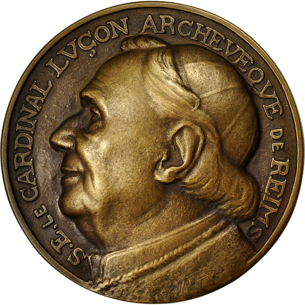 France, Medal, SFAM, Cardinal Luçon, Cathédrale de Reims, 1928, Niclausse