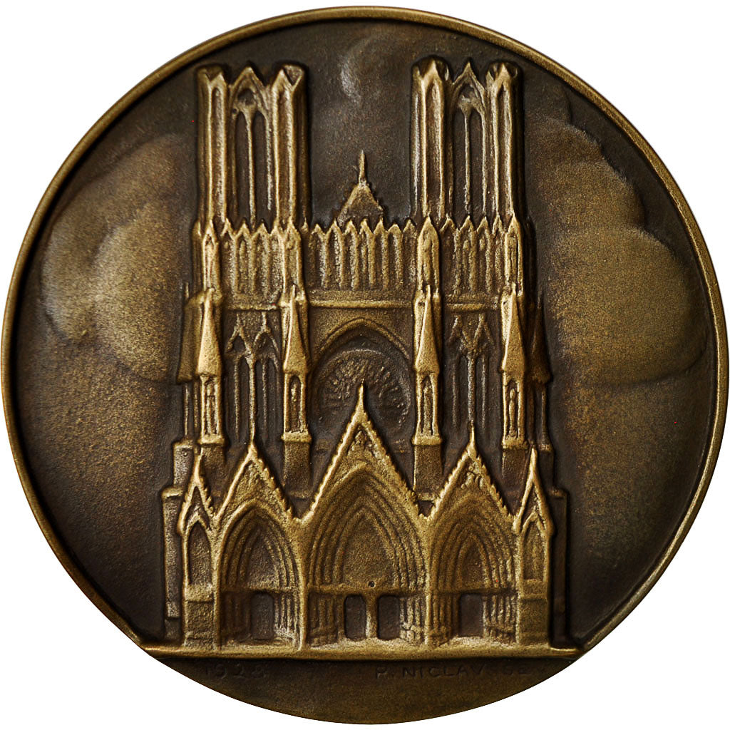 France, Medal, SFAM, Cardinal Luçon, Cathédrale de Reims, 1928, Niclausse