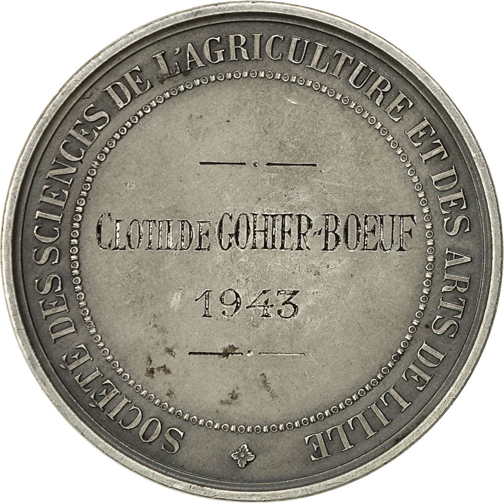 France, Medal, Société des Sciences de l'Agriculture de Lille, 1943, Grun
