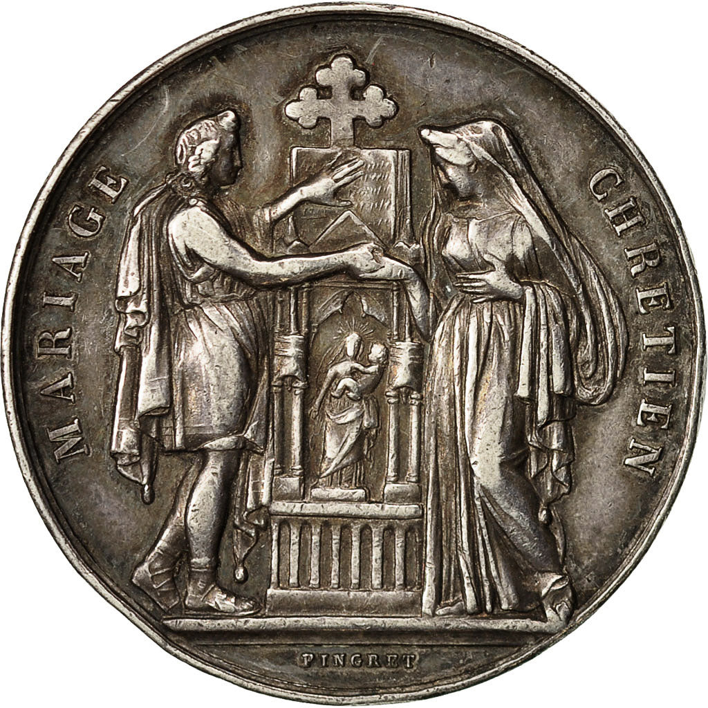 Francja, Medal, Mariage Chrétien, Pingret, AU(50-53), Srebro