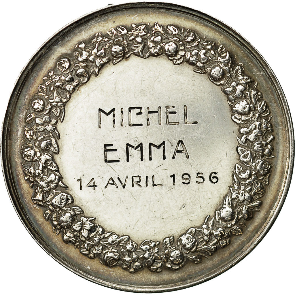 Francja, Medal, Mariage, Fidélité Bonheur, 1956, Petit, AU(55-58), Srebro