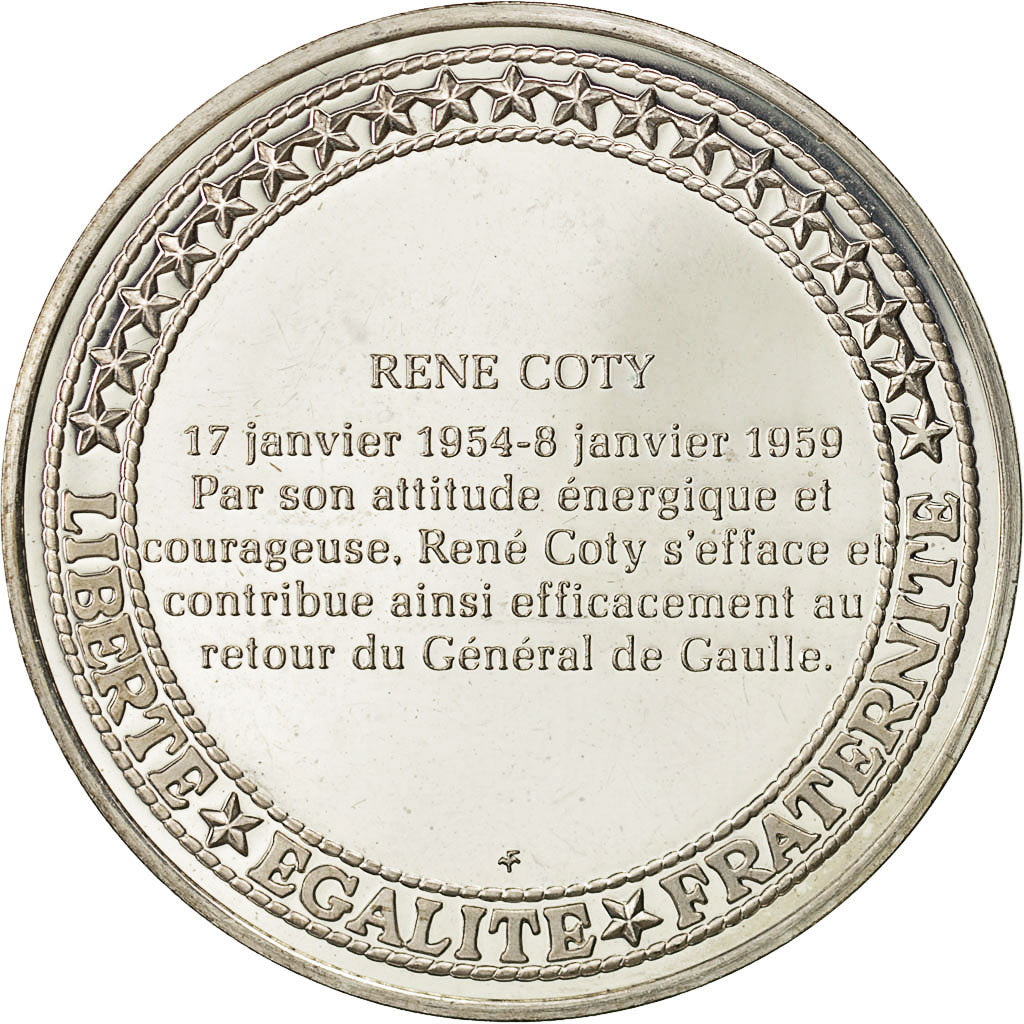 France, Medal, Les Présidents de la République, René Coty, MS(64), Silver