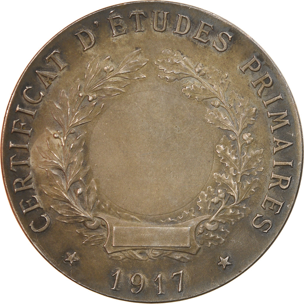 France, Médaille, Certificat d'Etudes Primaires, Ville de Calais, 1917, SUP