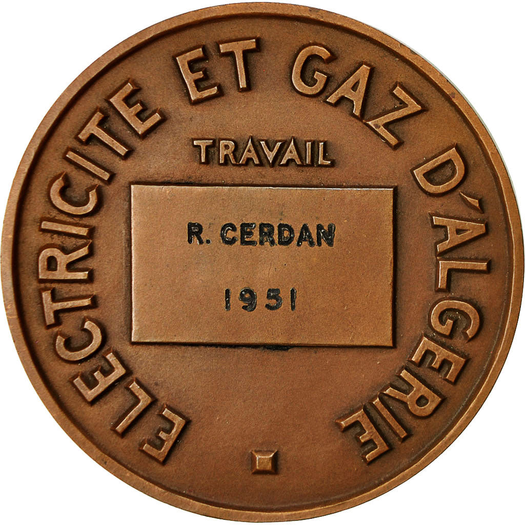 Algieria, Medal, Electricité et Gaz d'Algérie, 1951, Lagriffoul, AU(55-58)