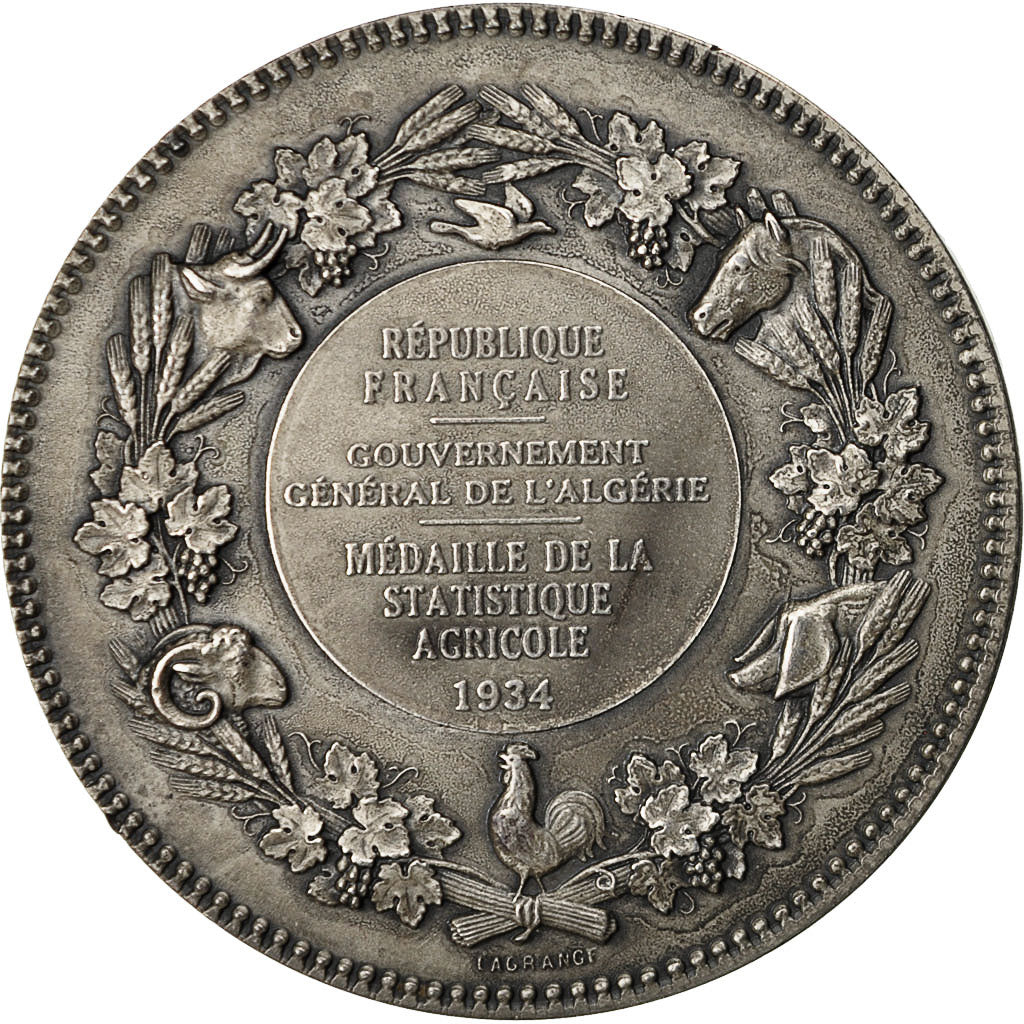 Algeria, Medal, Gouvernement Général de l'Algérie, Statistique Agricole