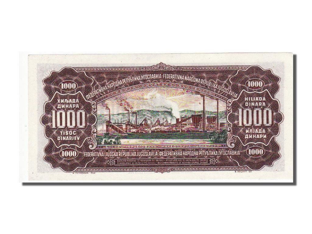 Banconote, Iugoslavia, 1000 Dinara, 1955, FDS