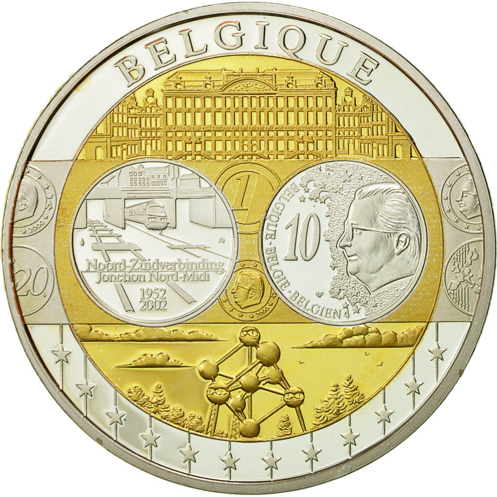Belgio, medaglia, L'Europe, Jonction Nord-Midi, 2002, SPL+, Argento