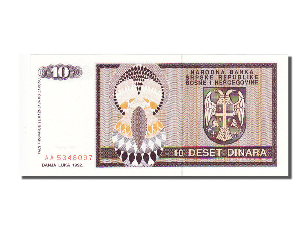 Banknote, Bosnia - Herzegovina, 10 Dinara, 1992, UNC(65-70)