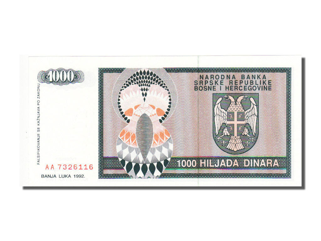 Banknote, Bosnia - Herzegovina, 1000 Dinara, 1992, UNC(65-70)