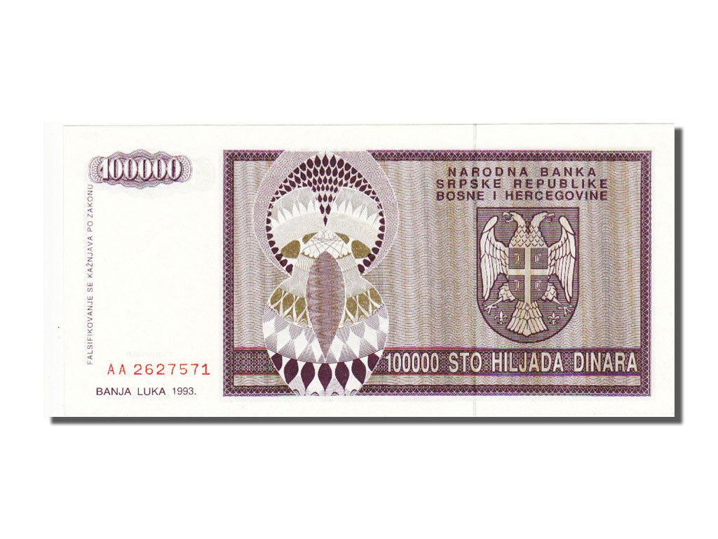 Banknote, Bosnia - Herzegovina, 100,000 Dinara, 1993, UNC(65-70)