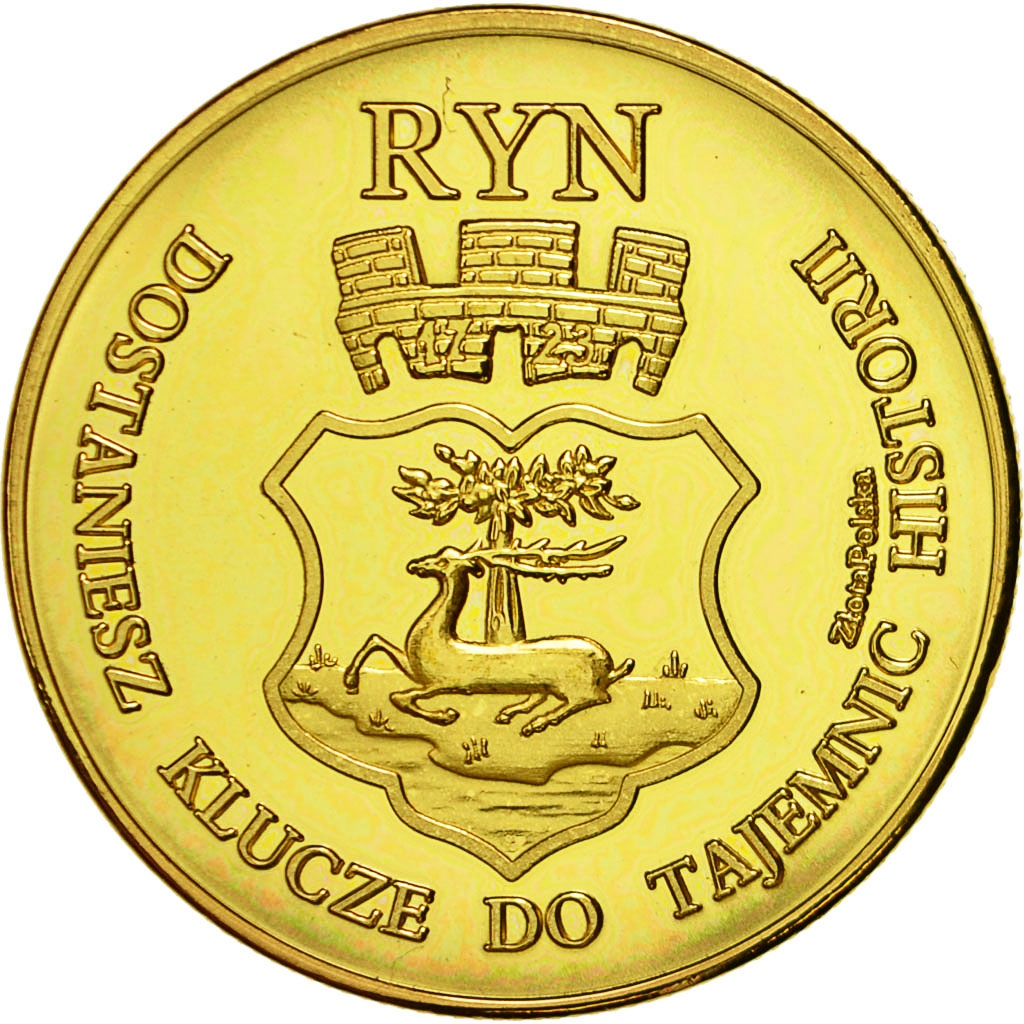 Polonia, medaglia, Hôtel Zamek Ryn, FDC, Rame dorato