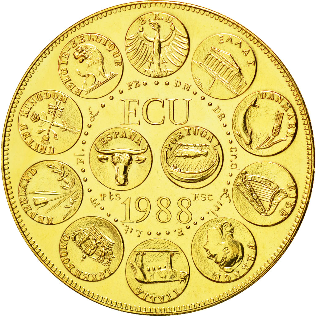 France, Medal, Ecu Europa, Marianne, 1988, Rodier, MS(65-70), Gilt Bronze