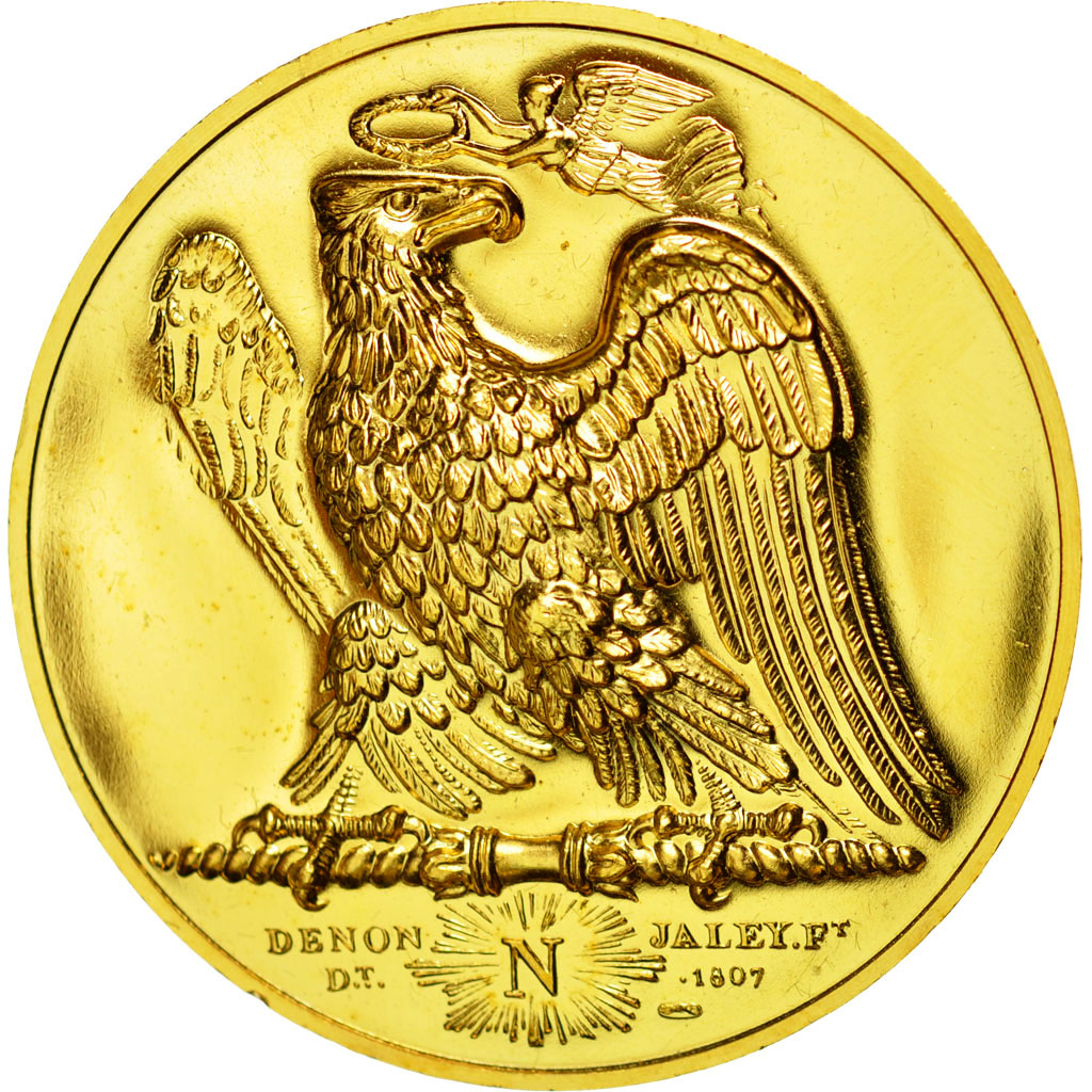 France, Medal, L'Empereur Napoléon Abdique, Denon, Restrike, MS(64), Gilt