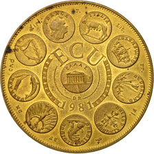 France, Médaille, Ecu Europa, Europe Assise, 1981, Rodier, SUP+, Copper Gilt