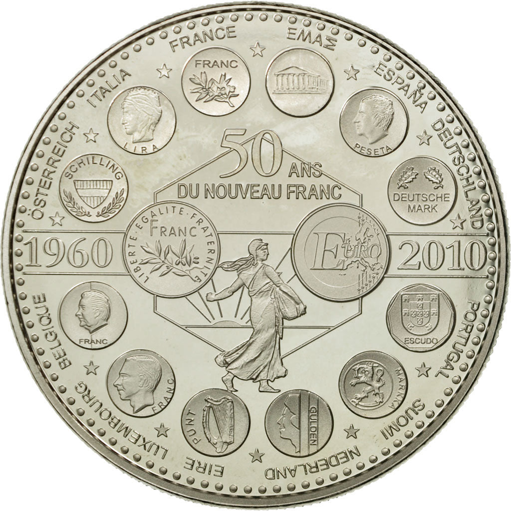 Francja, Medal, L'Europe des XXVII, 50 ans du nouveau Franc, 2010, MS(63)
