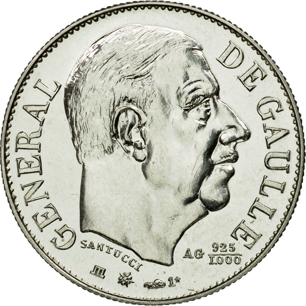 France, Medal, Général De Gaulle, 1980, Santucci, MS(64), Silver