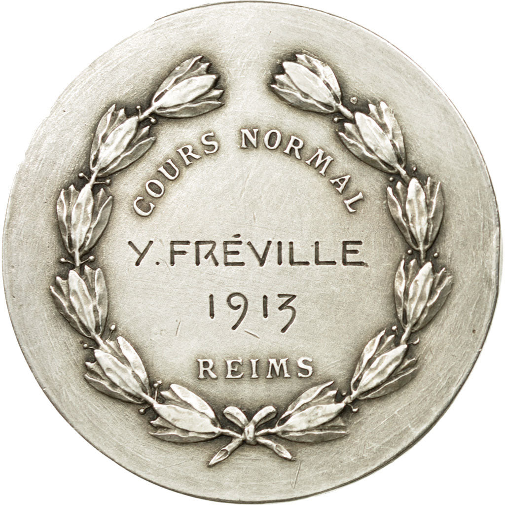 France, Medal, Education, Cours Normal, Reims, 1913, MS(60-62), Silver