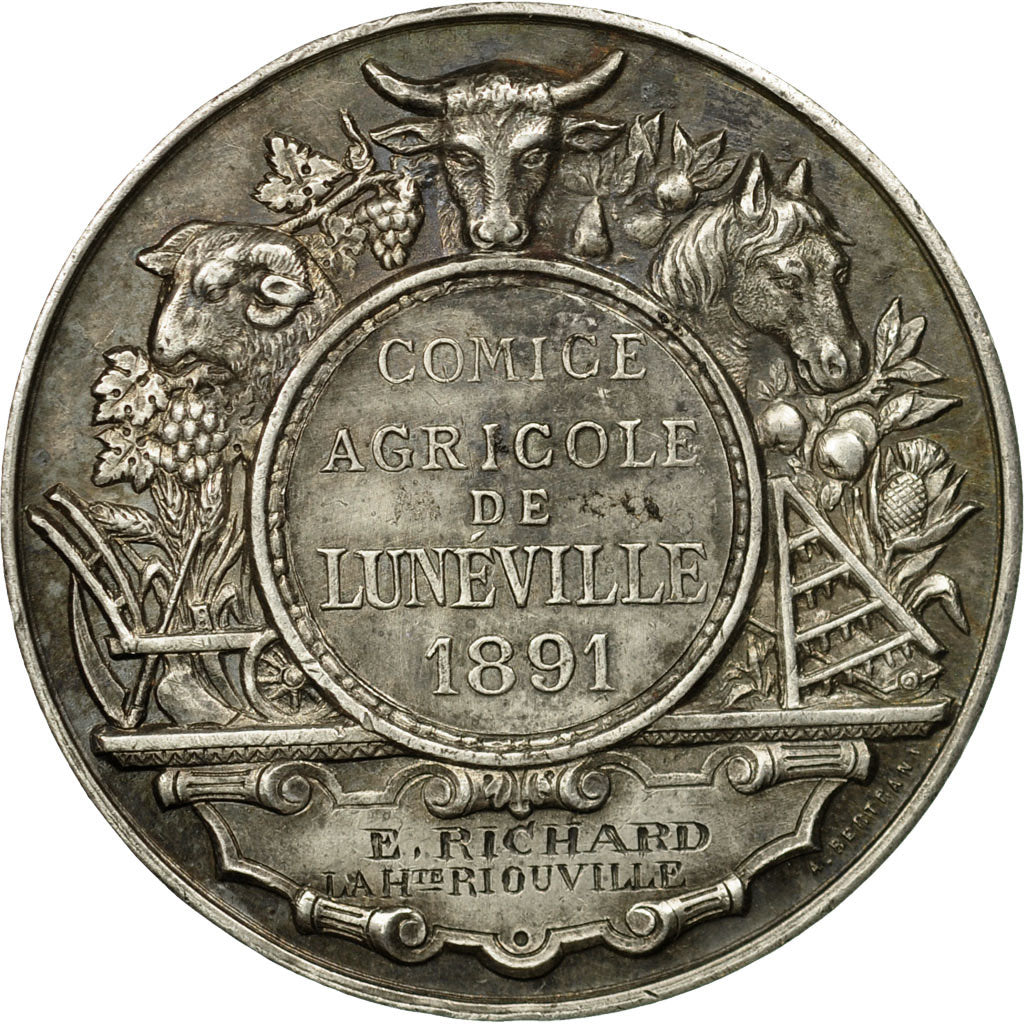 France, Medal, Comice Agricole de Luneville, Mathieu de Dombasle, 1891