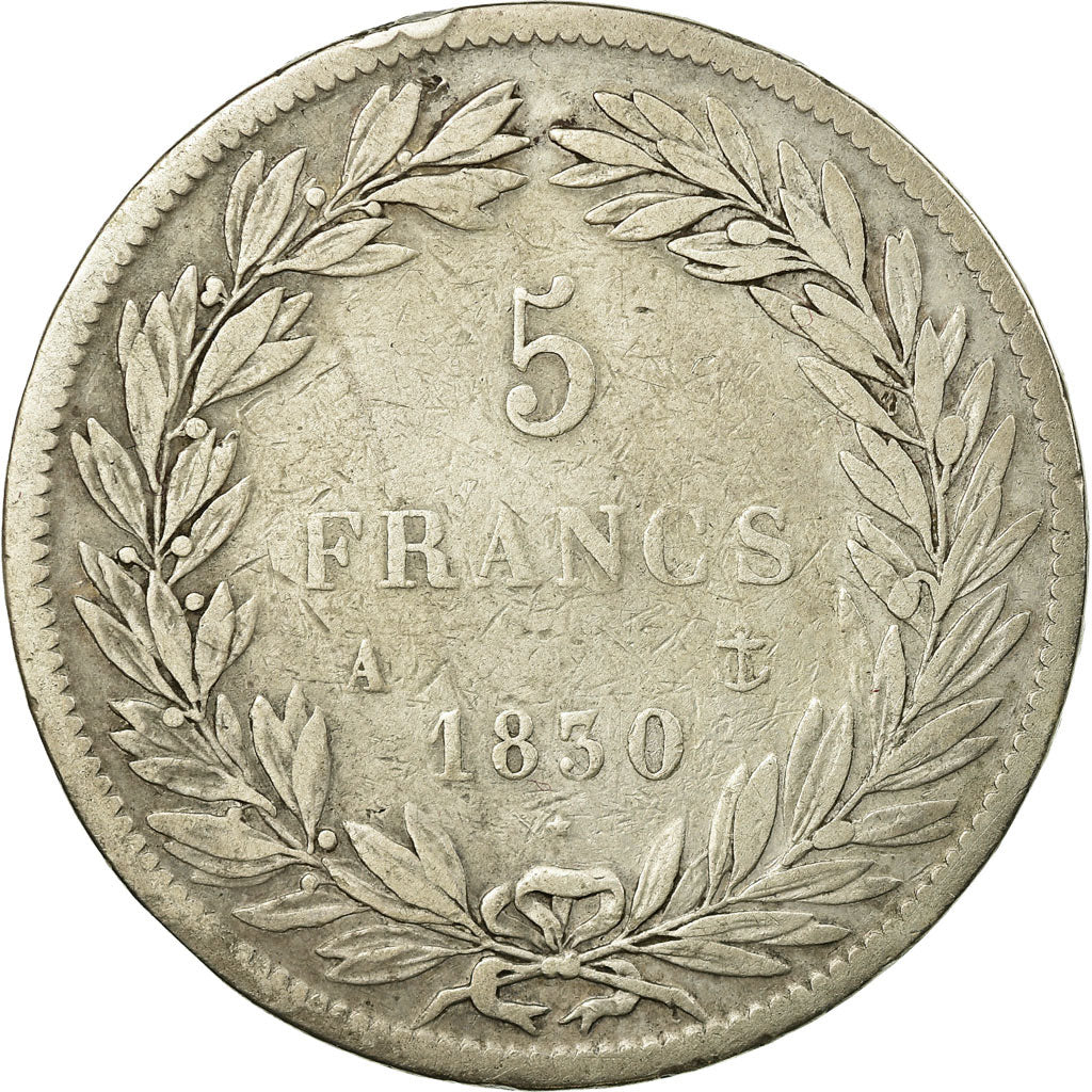 Moneda, Francia, Louis-Philippe, 5 Francs, 1830, Paris, BC+, Plata, KM:738