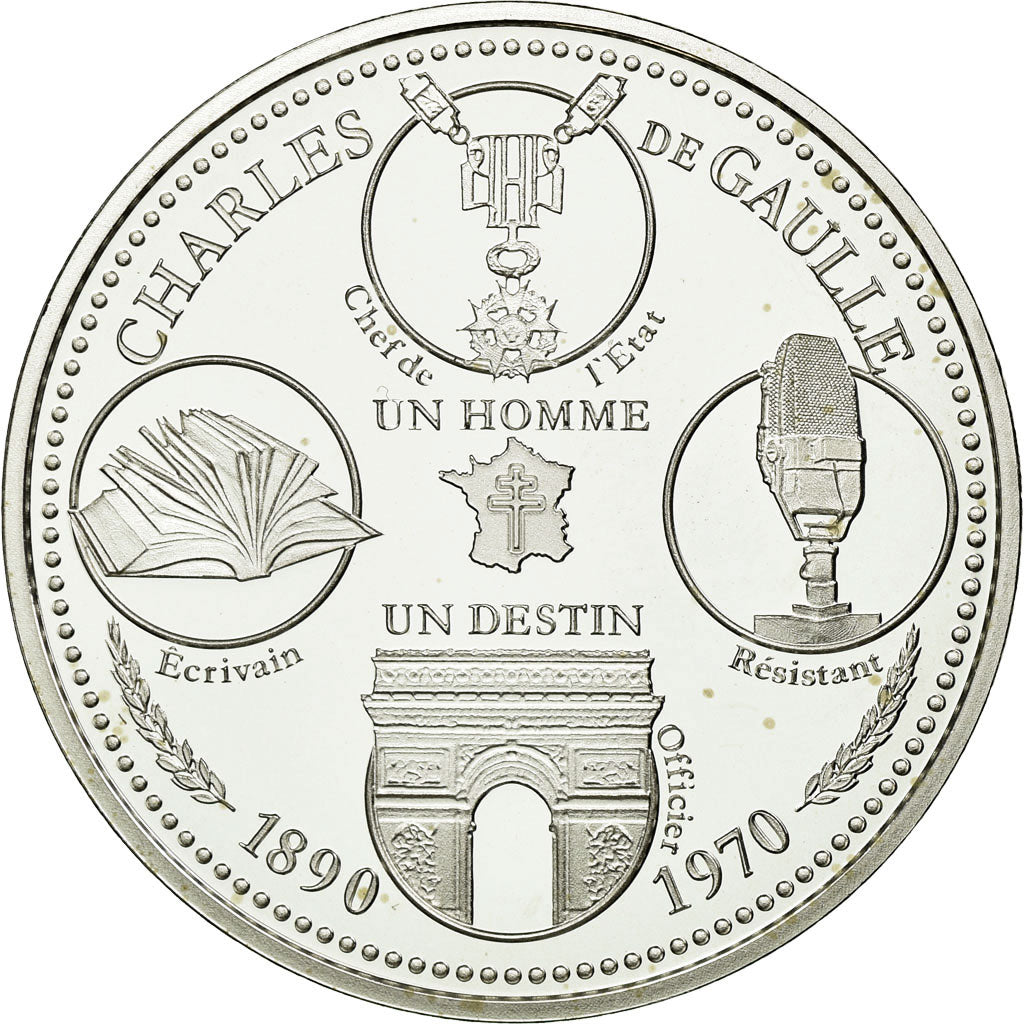 Francia, medalla, Charles De Gaulle, L'Homme du Destin, FDC, Plata
