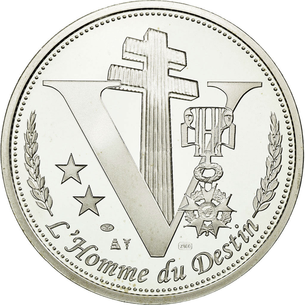 Francia, medalla, Charles De Gaulle, L'Homme du Destin, FDC, Plata