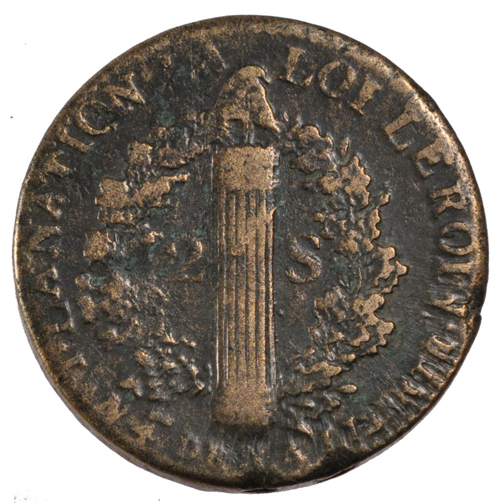 Münze, Frankreich, 2 sols françois, 2 Sols, 1792, Lille, S, Bronze, KM:603.16