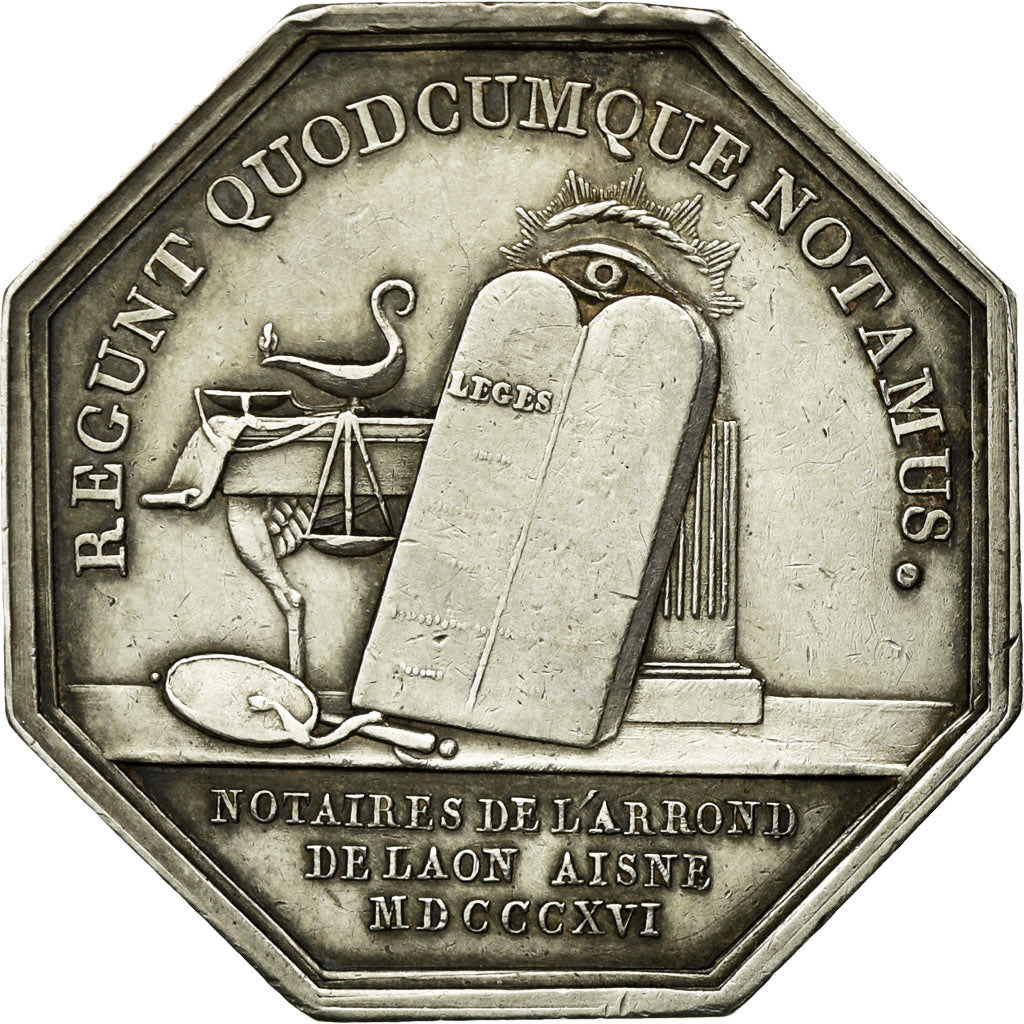 France, Jeton, Louis XVIII, Notaires de l'Arrondissement de Laon, 1816, Argent