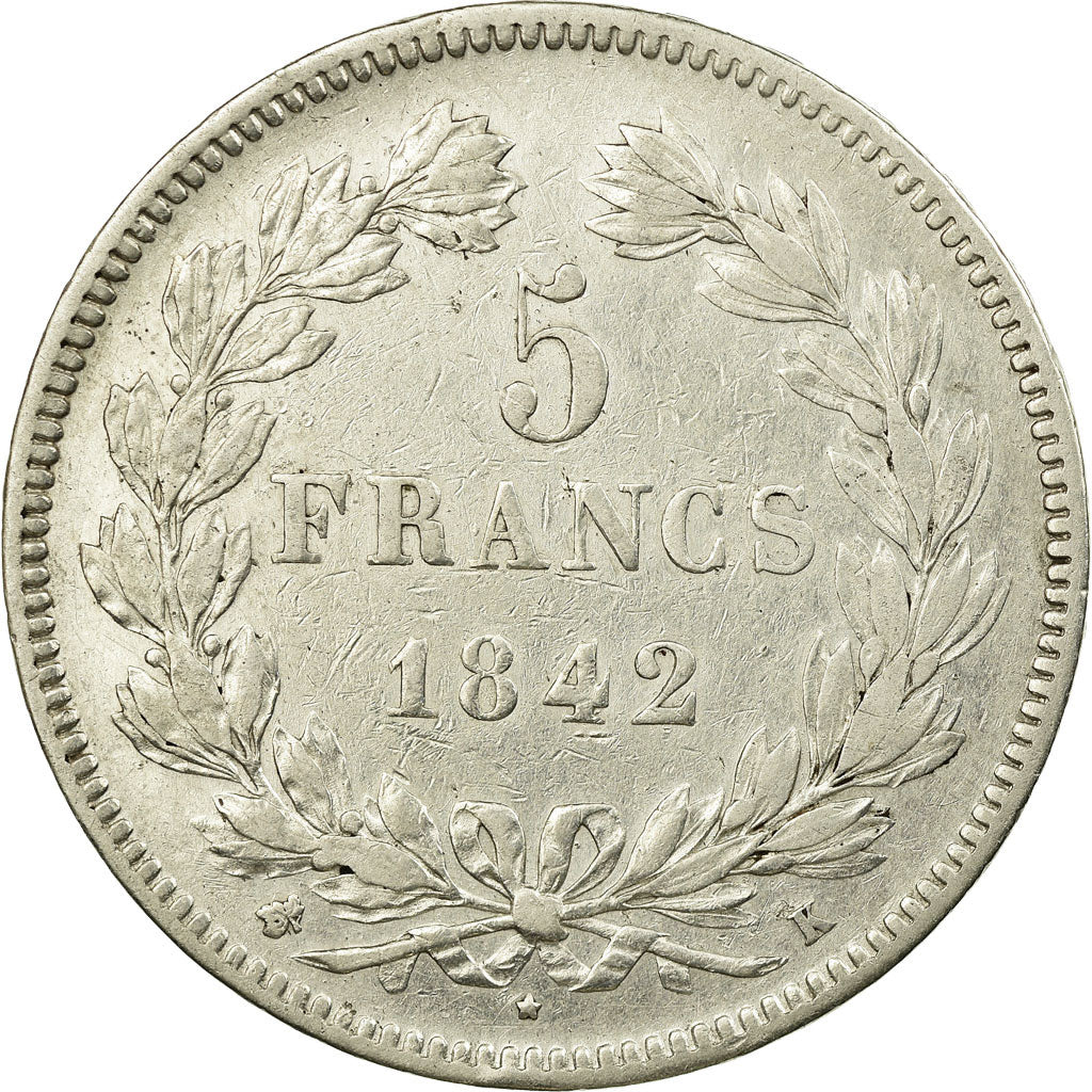 Coin, France, Louis-Philippe, 5 Francs, 1842, Bordeaux, AU(50-53), Silver